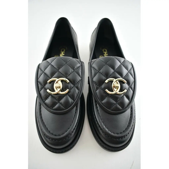 Chanel REV Black Quilted Flap Turnlock CC Logo Mule Slip On Flat Loafer 41 - Picture 7 of 12